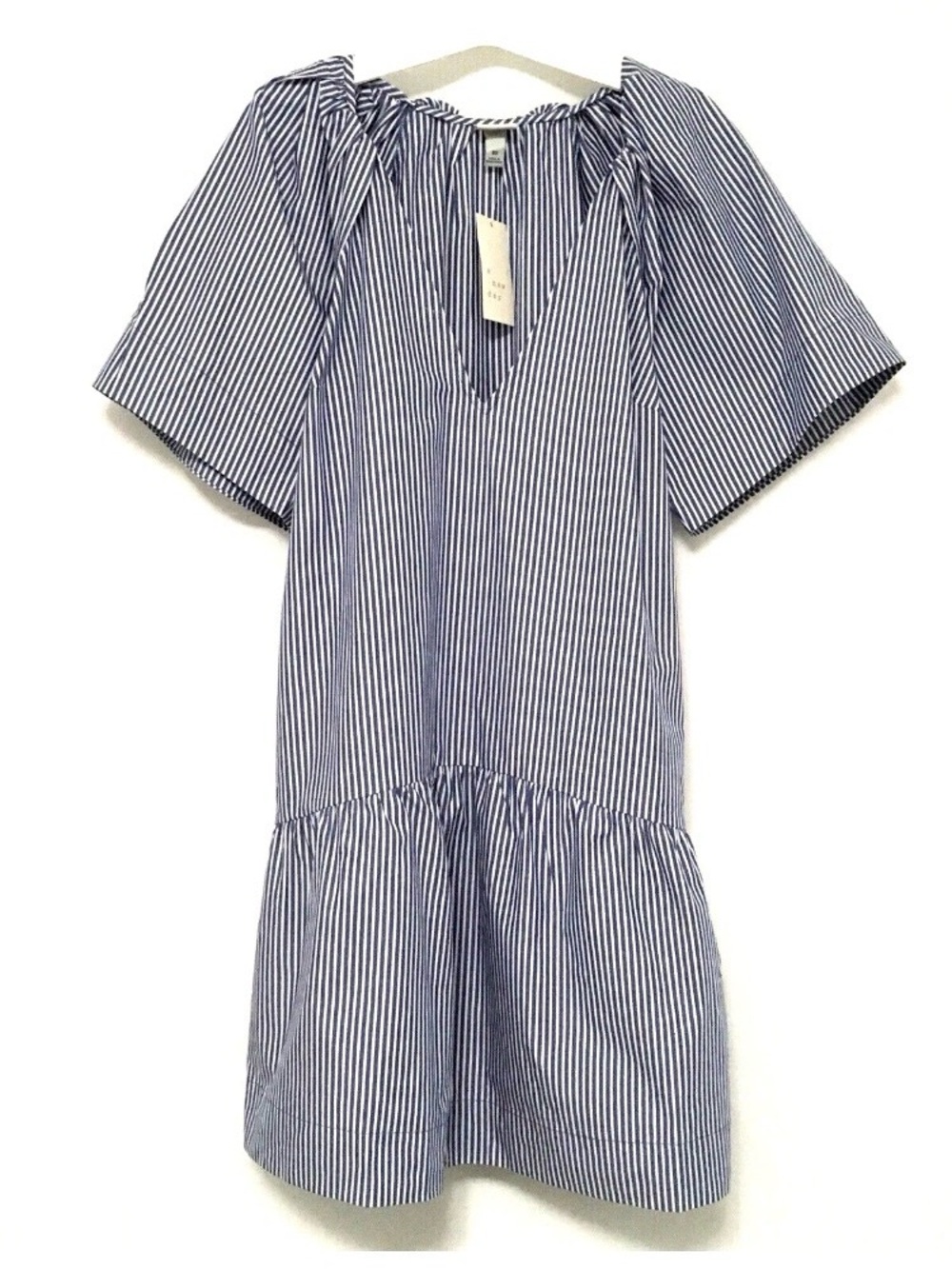 A New Day Womens Size XS Blue & White Striped Poplin Flutter Sleeve Dress